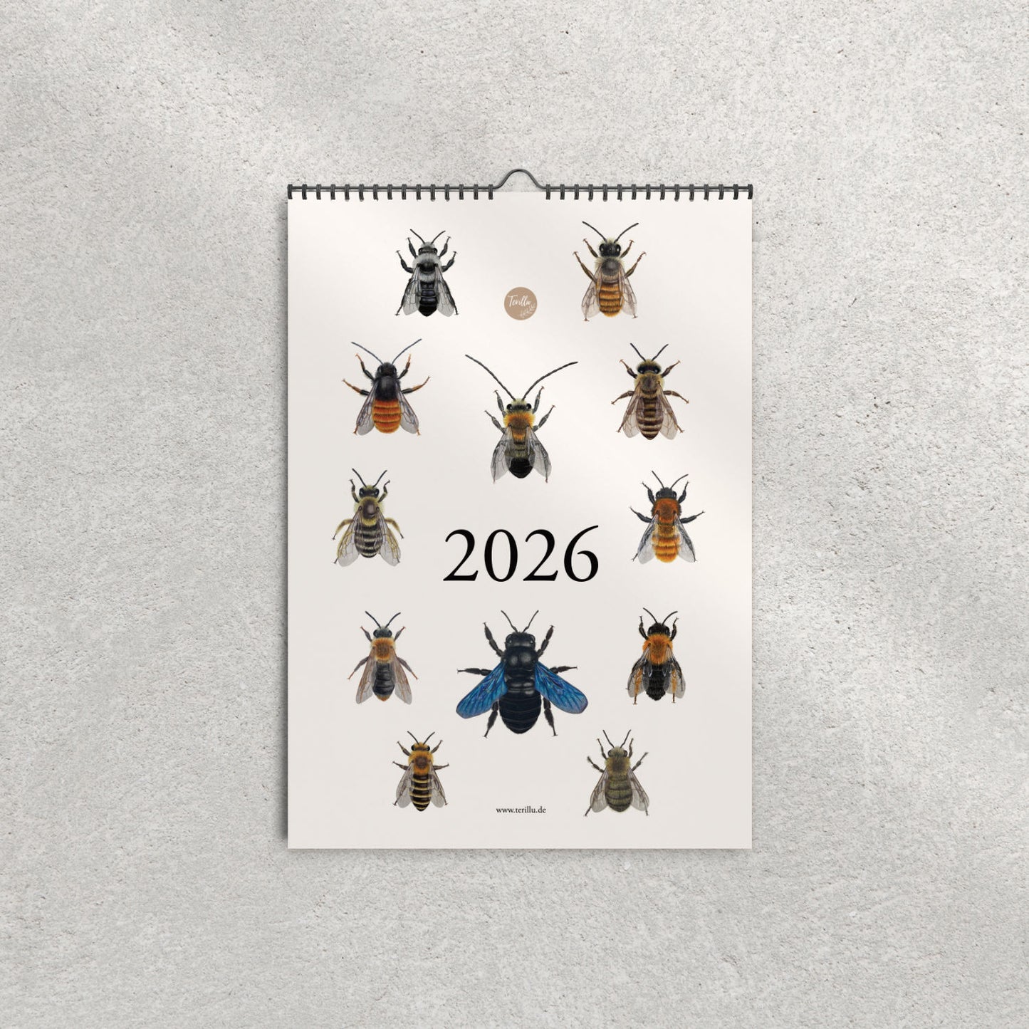 Bienenkalender 2026 – 12 heimische Wildbienen, A3, FSC® Naturpapier, Spiralbindung