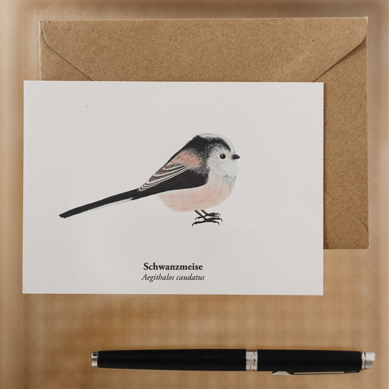 Schwanzmeise Postkarte - Kunstpostkarte Naturmotiv
