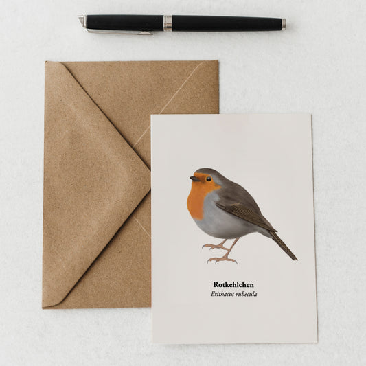 Rotkehlchen Postkarte – Naturillustration - Rotkehlchen Zeichnung Miniprint