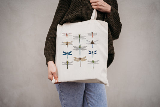 Bedruckte Stofftasche mit heimischen Libellen, ideal für Naturfreunde