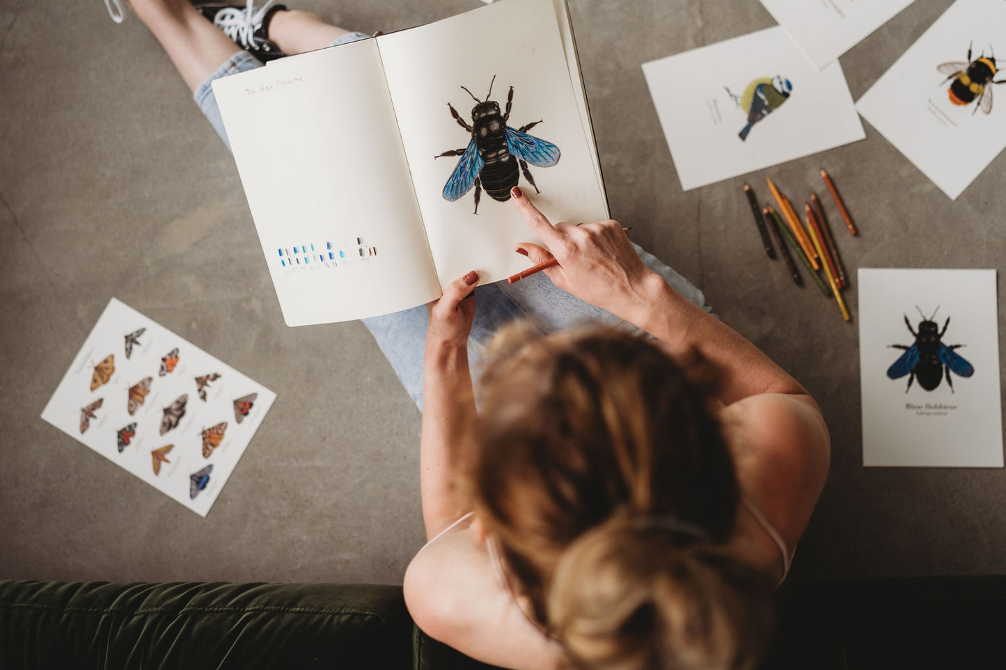 Blaue Holzbiene Print – detailreicher Kunstdruck der Wildbiene (Xylocopa violacea)