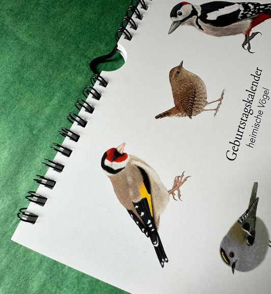 Geburtstagskalender A4 mit Spiralbindung – hochwertiges Papier und Vogelzeichnungen
