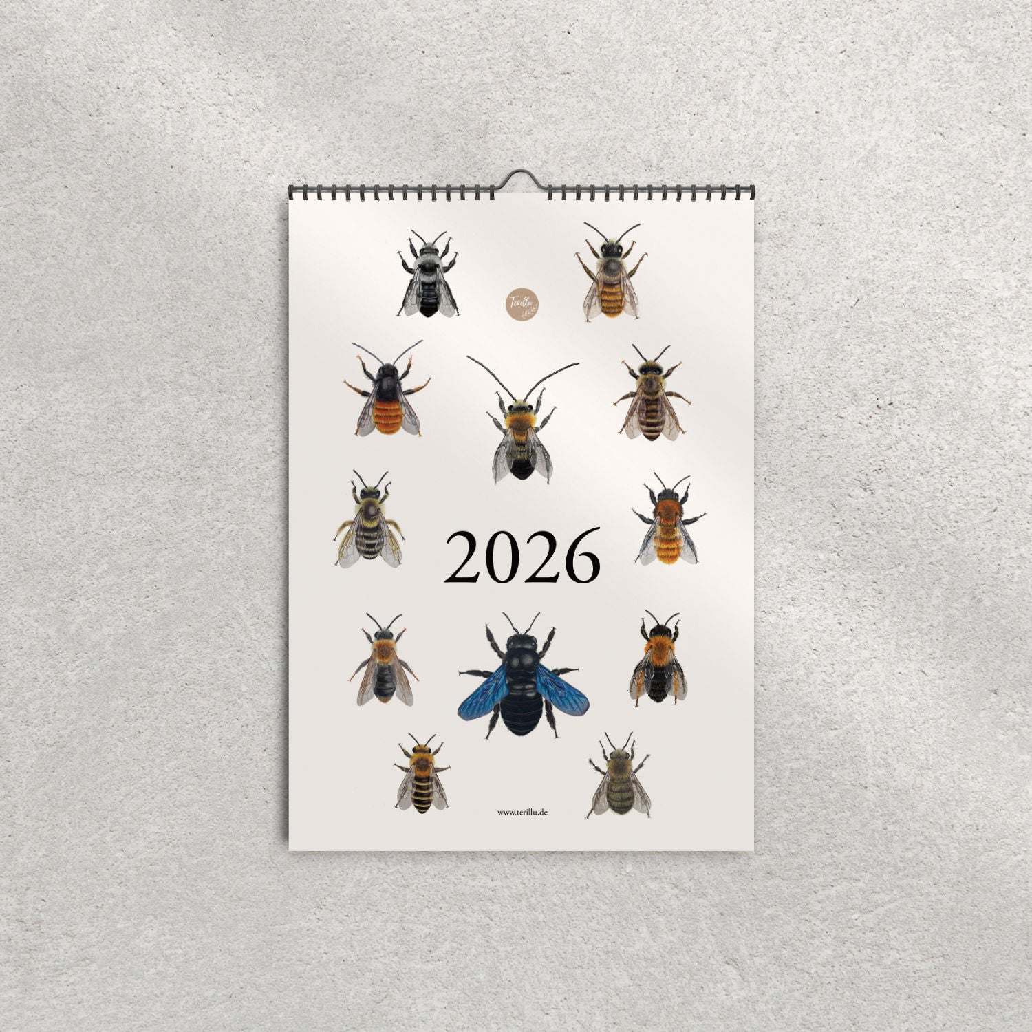 Bienenkalender 2026 – 12 heimische Wildbienen, A3, FSC® Naturpapier, Spiralbindung