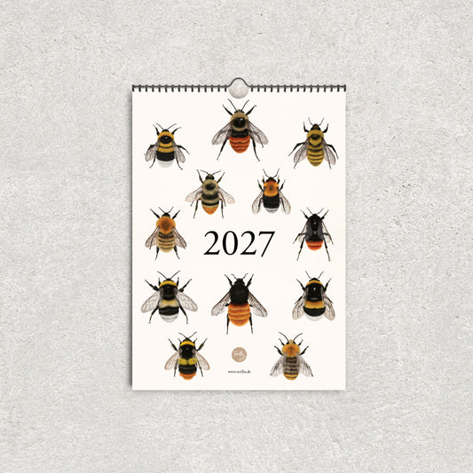 Hummelkalender 2027 von Terillu mit zwölf handgezeichneten Hummelarten auf dem Titelblatt