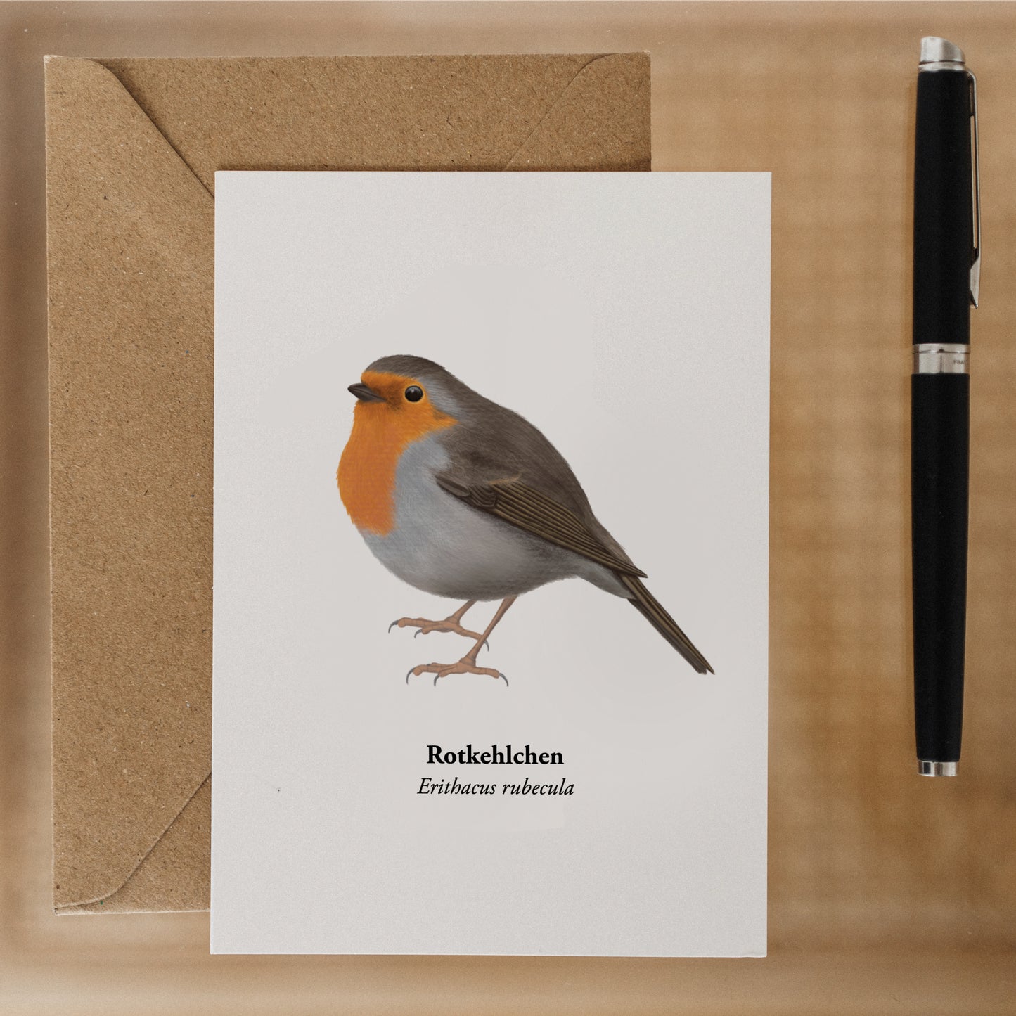 Rotkehlchen Postkarte – Naturillustration - Rotkehlchen Zeichnung Miniprint