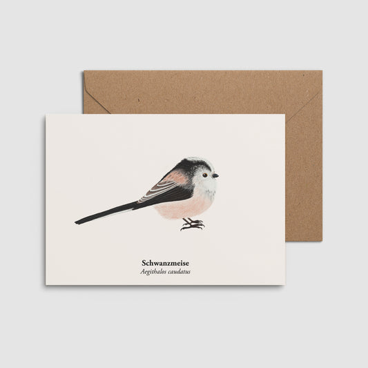 Schwanzmeise Postkarte - Kunstpostkarte Naturmotiv